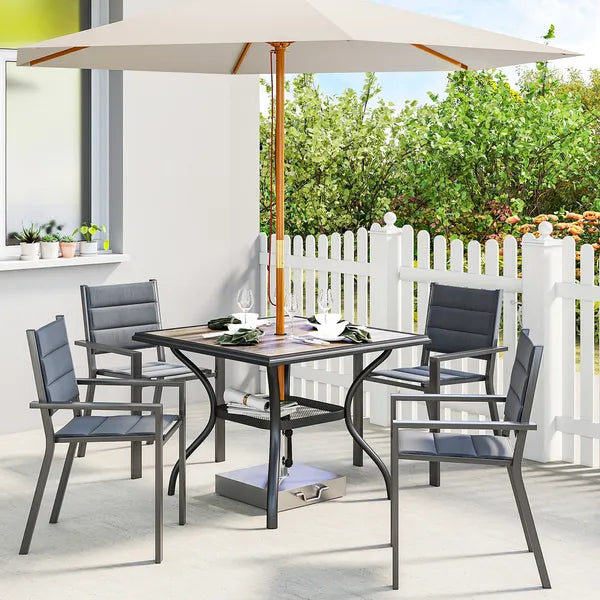 Outsunny 37 Inch Square Outdoor Dining Table for 4, Patio Table with Umbrella Hole, Shelf, Faux Wood Top for Garden, Backyard, Gray - product image 2