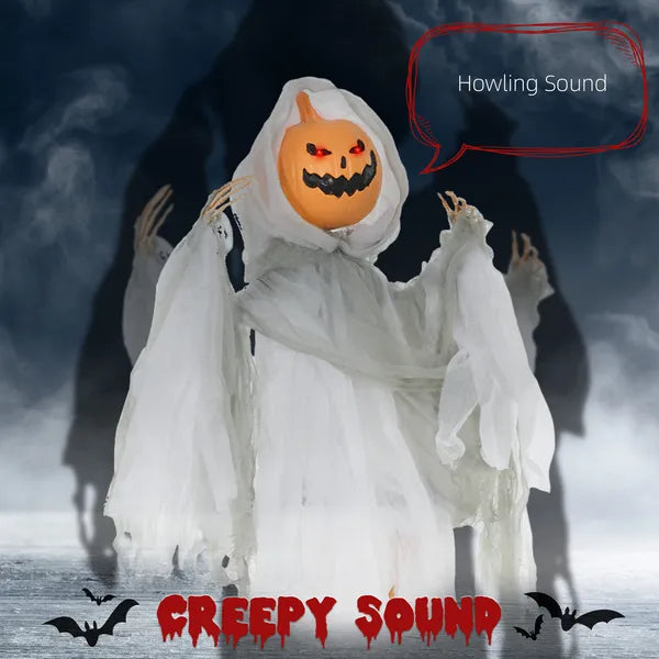 HOMCOM 3.9' Outdoor Halloween Hanging Pumpkin Ghost w/ Light Up Eyes, Sound Activated Prop w/ Creepy Howling Sounds - product image 4