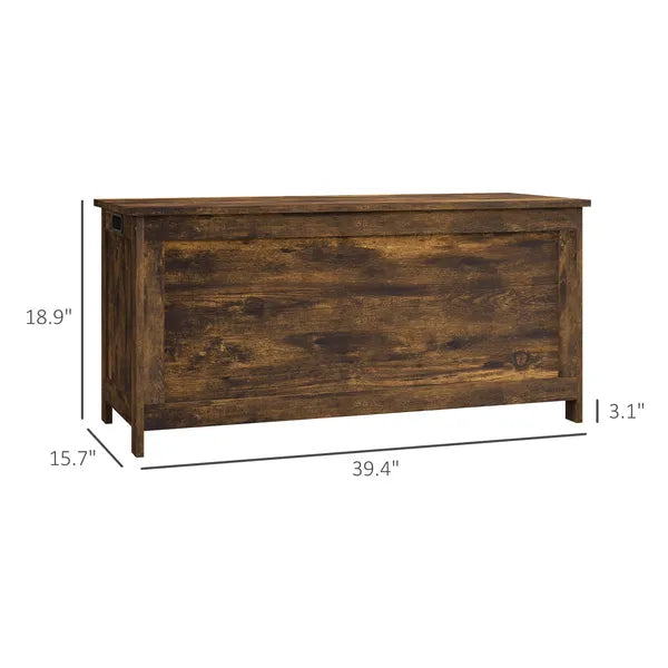 HOMCOM 39.4" Storage Trunk with 2 Safety Hinges, Wooden Storage Bench with Side Handles, Storage Chest for Playroom, Rustic Brown - product image 3