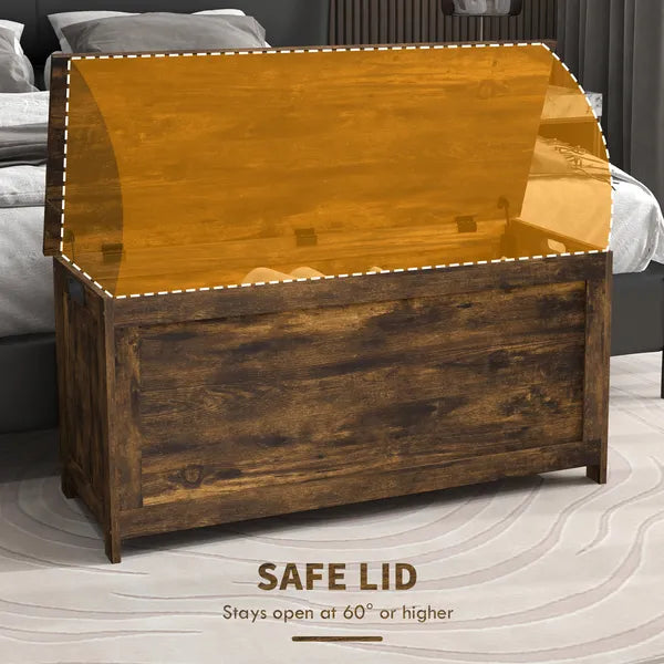 HOMCOM 39.4" Storage Trunk with 2 Safety Hinges, Wooden Storage Bench with Side Handles, Storage Chest for Playroom, Rustic Brown - product image 4
