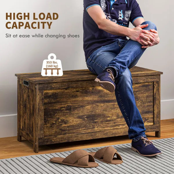 HOMCOM 39.4" Storage Trunk with 2 Safety Hinges, Wooden Storage Bench with Side Handles, Storage Chest for Playroom, Rustic Brown - product image 7