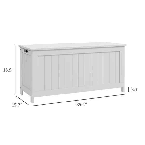 39.4" Storage Trunk with 2 Safety Hinges, Wooden Bench, Side Handles, Chest for Playroom, White - product image 3