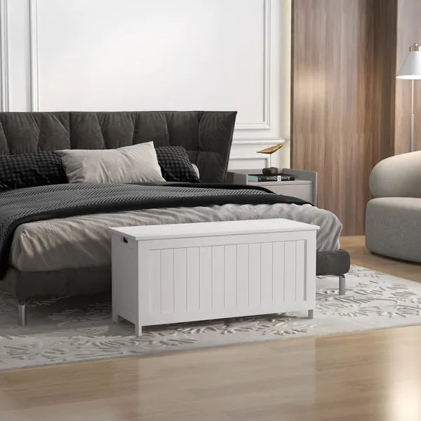 39.4" Storage Trunk with 2 Safety Hinges, Wooden Bench, Side Handles, Chest for Playroom, White - product image 8