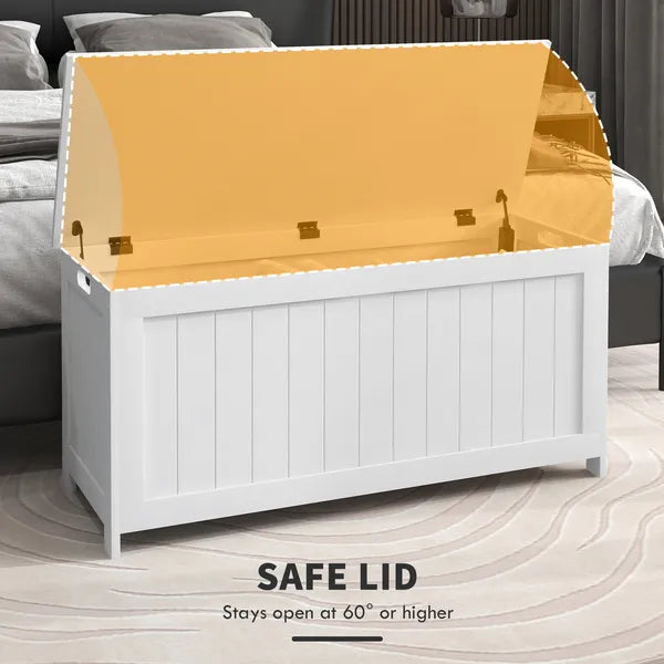 39.4" Storage Trunk with 2 Safety Hinges, Wooden Bench, Side Handles, Chest for Playroom, White - product image 4