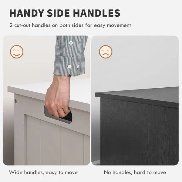 39.4" Storage Trunk with 2 Safety Hinges, Wooden Bench, Side Handles, Chest for Playroom, White - product image 6
