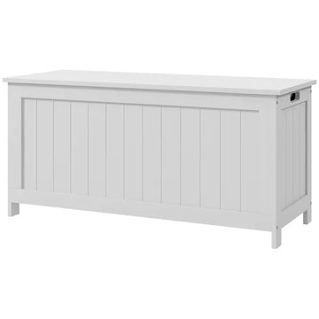 39.4" Storage Trunk with 2 Safety Hinges, Wooden Bench, Side Handles, Chest for Playroom, White - product image 1