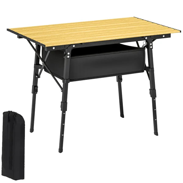 Outsunny 3 Ft Aluminum Small Folding Table, Portable Camping Table with Storage Bag, Carry Bag for Outdoor Picnic BBQ, Brown - product image 11