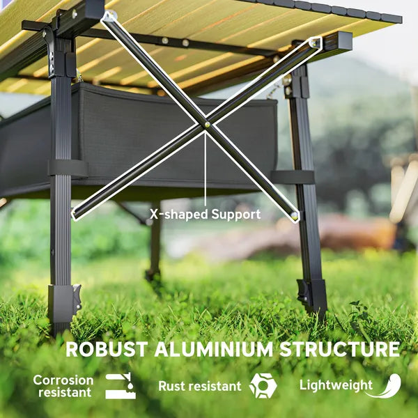 Outsunny 3 Ft Aluminum Small Folding Table, Portable Camping Table with Storage Bag, Carry Bag for Outdoor Picnic BBQ, Brown - product image 6