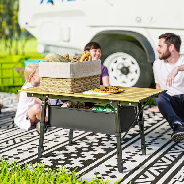Outsunny 3 Ft Aluminum Small Folding Table, Portable Camping Table with Storage Bag, Carry Bag for Outdoor Picnic BBQ, Brown - product image 2