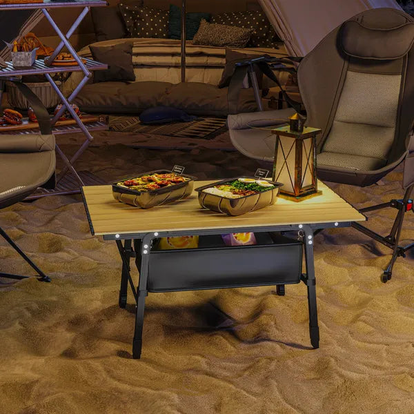 Outsunny 3 Ft Aluminum Small Folding Table, Portable Camping Table with Storage Bag, Carry Bag for Outdoor Picnic BBQ, Brown - product image 8