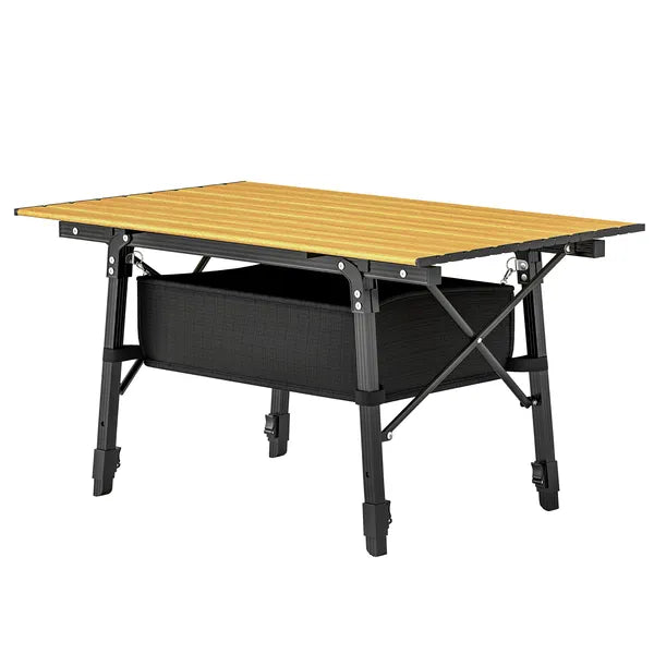 Outsunny 3 Ft Aluminum Small Folding Table, Portable Camping Table with Storage Bag, Carry Bag for Outdoor Picnic BBQ, Brown - product image 1