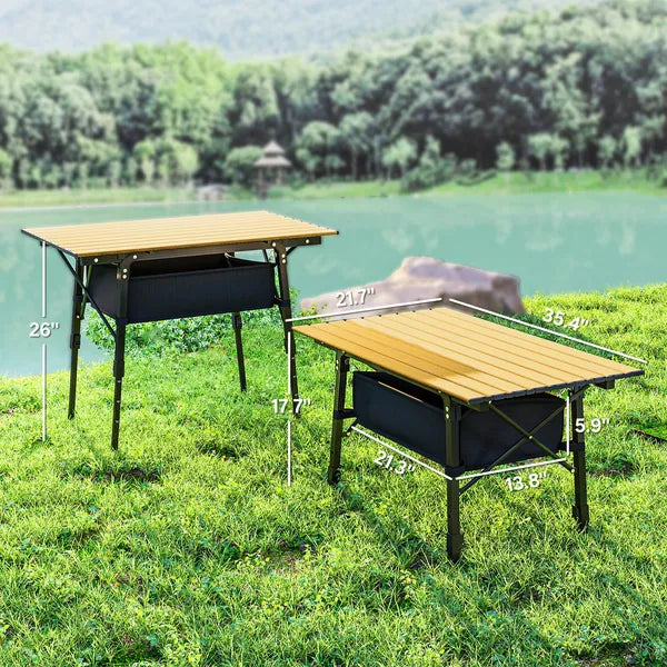 Outsunny 3 Ft Aluminum Small Folding Table, Portable Camping Table with Storage Bag, Carry Bag for Outdoor Picnic BBQ, Brown - product image 3