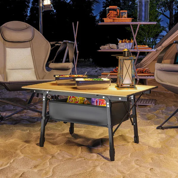 Outsunny 3 Ft Aluminum Small Folding Table, Portable Camping Table with Storage Bag, Carry Bag for Outdoor Picnic BBQ, Brown - product image 10