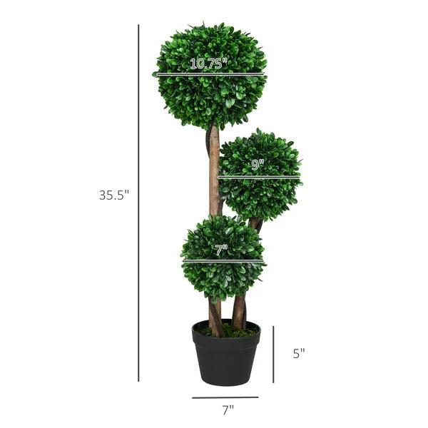 3ft Artificial Triple Ball Boxwood Topiary Tree, Pot, Sandalwood Leaves, Indoor Outdoor Home - product image 3