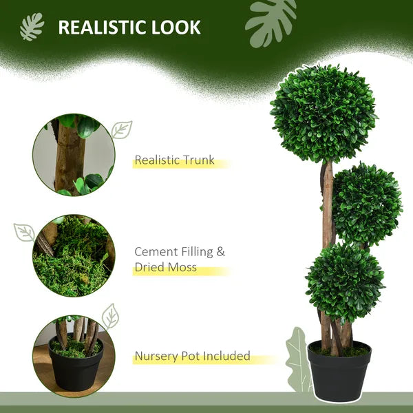 3ft Artificial Triple Ball Boxwood Topiary Tree, Pot, Sandalwood Leaves, Indoor Outdoor Home - product image 4