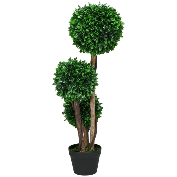 3ft Artificial Triple Ball Boxwood Topiary Tree, Pot, Sandalwood Leaves, Indoor Outdoor Home - product image 1