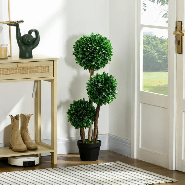 3ft Artificial Triple Ball Boxwood Topiary Tree, Pot, Sandalwood Leaves, Indoor Outdoor Home - product image 2