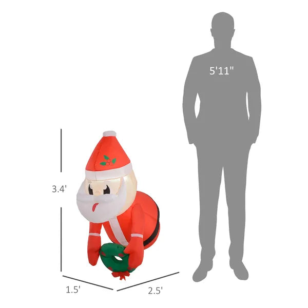 3ft Inflatable Santa Holding Wreath, Lean Out from Window Outdoor Decortaion with LED Lights, for Holiday Party Garden - product image 3