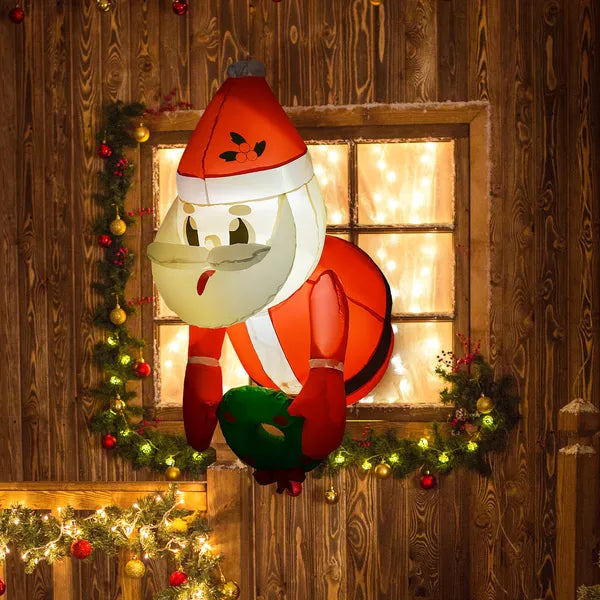 3ft Inflatable Santa Holding Wreath, Lean Out from Window Outdoor Decortaion with LED Lights, for Holiday Party Garden - product image 2