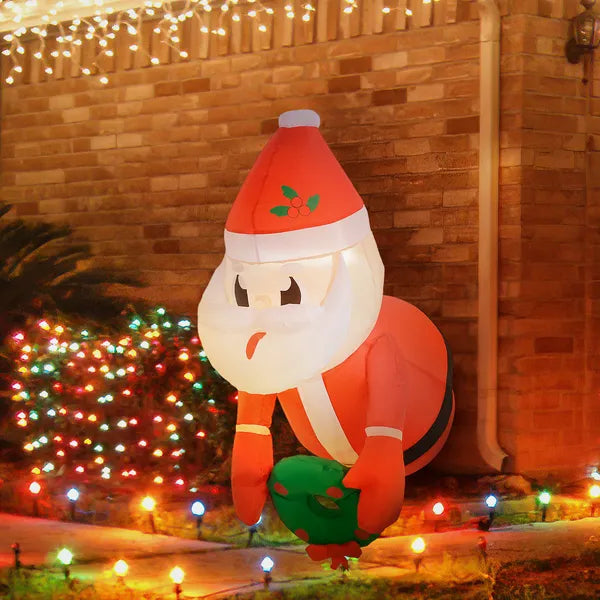 3ft Inflatable Santa Holding Wreath, Lean Out from Window Outdoor Decortaion with LED Lights, for Holiday Party Garden - product image 9