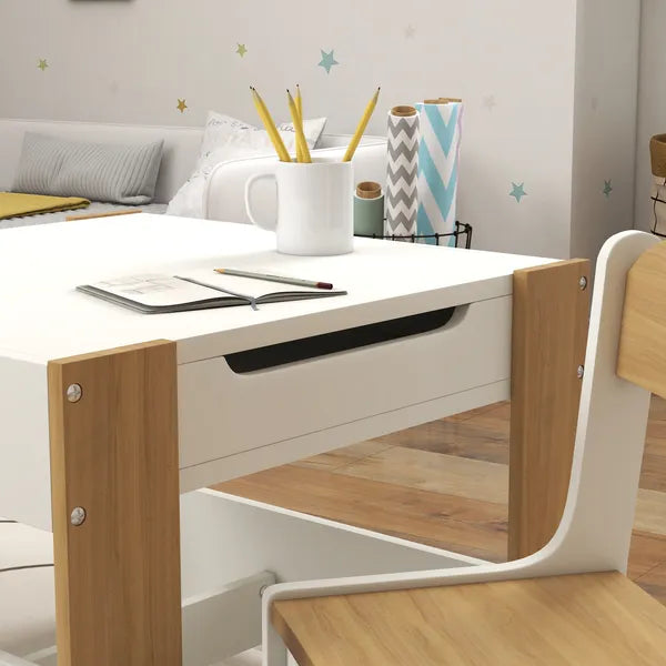 Qaba 3 Piece Children's Table and Chairs Set, Kids Table and Chair with Reversible Desktop, Storage, Bookshelves, Natural Wood - product image 8