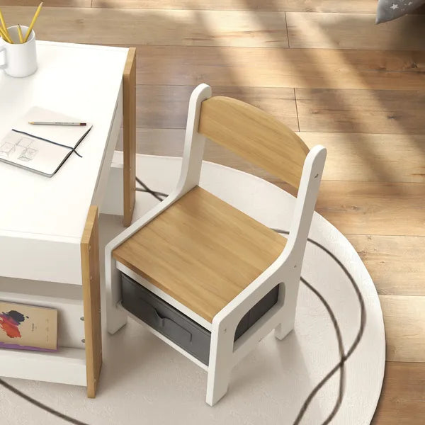 Qaba 3 Piece Children's Table and Chairs Set, Kids Table and Chair with Reversible Desktop, Storage, Bookshelves, Natural Wood - product image 9