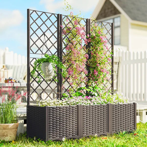 3PCS Plastic Planter Box with Trellis, Self-Watering Raised Garden Bed with Trellis and Automatic Watering Timer Kit - product image 9