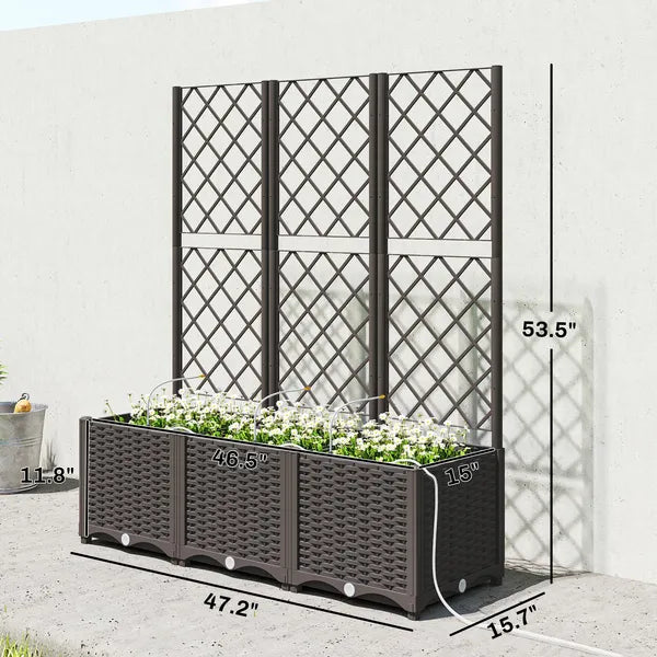 3PCS Plastic Planter Box with Trellis, Self-Watering Raised Garden Bed with Trellis and Automatic Watering Timer Kit - product image 3