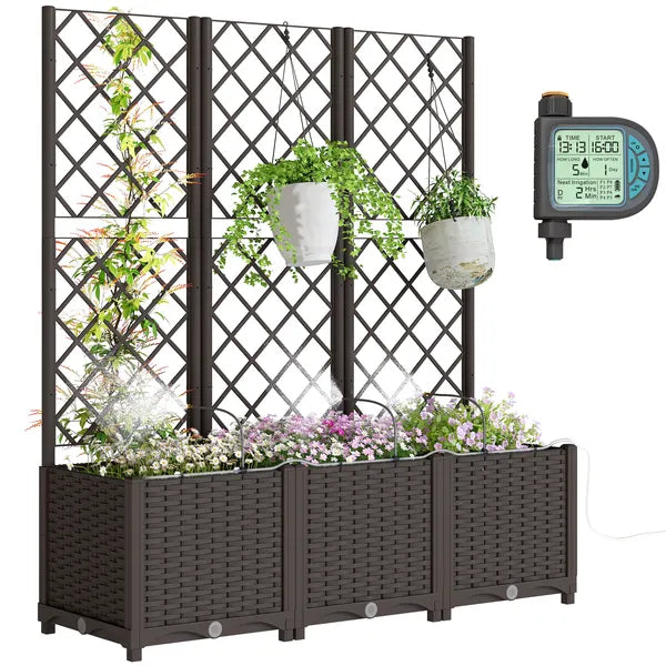 3PCS Plastic Planter Box with Trellis, Self-Watering Raised Garden Bed with Trellis and Automatic Watering Timer Kit - product image 11