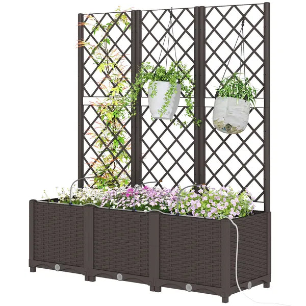 3PCS Plastic Planter Box with Trellis, Self-Watering Raised Garden Bed with Trellis and Automatic Watering Timer Kit - product image 1