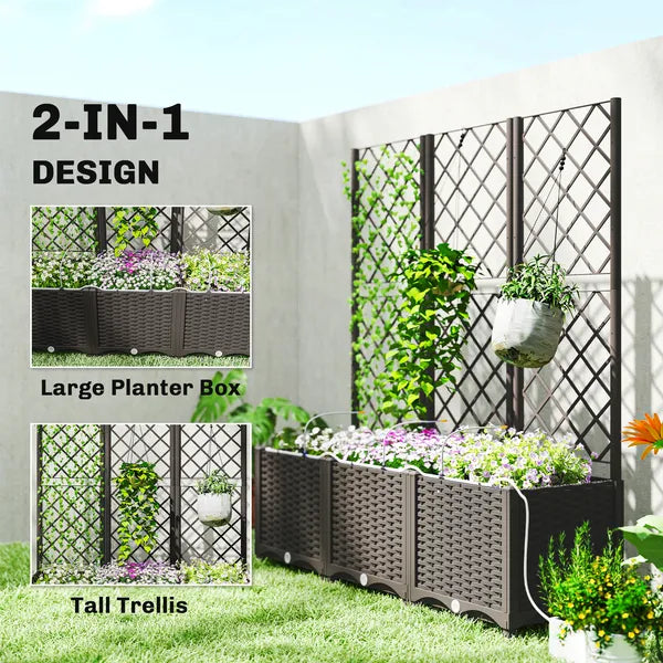 3PCS Plastic Planter Box with Trellis, Self-Watering Raised Garden Bed with Trellis and Automatic Watering Timer Kit - product image 6