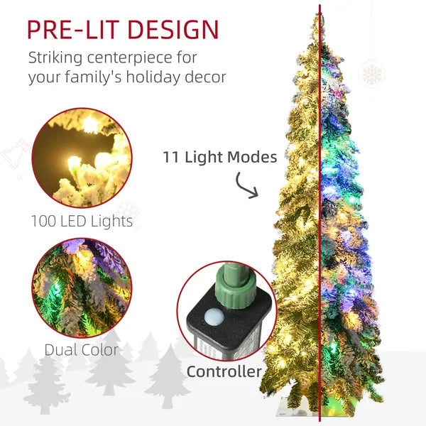 HOMCOM 4 ft Artificial Slim Christmas Trees, with Snow Frosted Branches, Warm White or Colorful LED Lights, Downswept Shape - product image 4