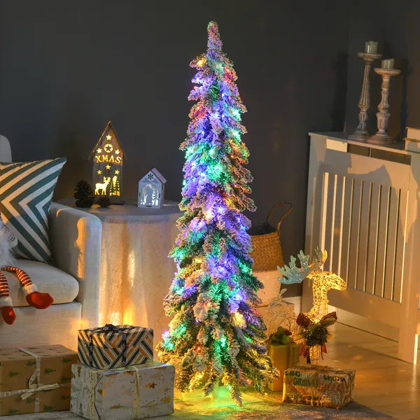 HOMCOM 4 ft Artificial Slim Christmas Trees, with Snow Frosted Branches, Warm White or Colorful LED Lights, Downswept Shape - product image 2