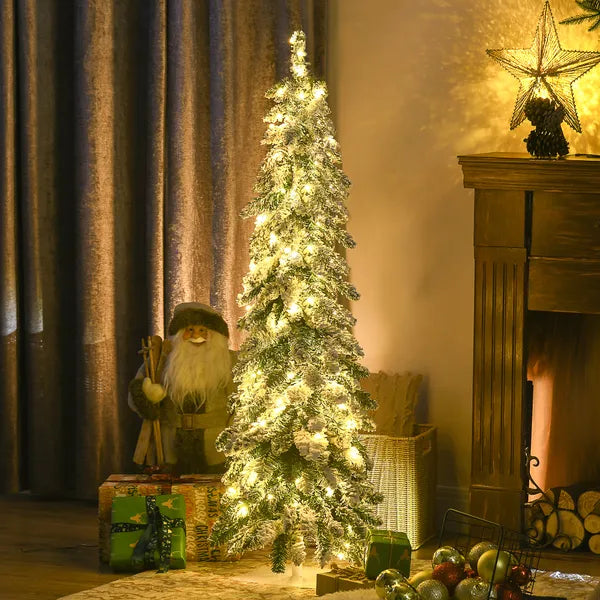 HOMCOM 4 ft Artificial Slim Christmas Trees, with Snow Frosted Branches, Warm White or Colorful LED Lights, Downswept Shape - product image 10