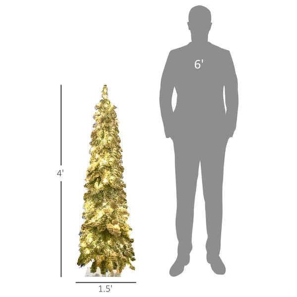 HOMCOM 4 ft Artificial Slim Christmas Trees, with Snow Frosted Branches, Warm White or Colorful LED Lights, Downswept Shape - product image 3