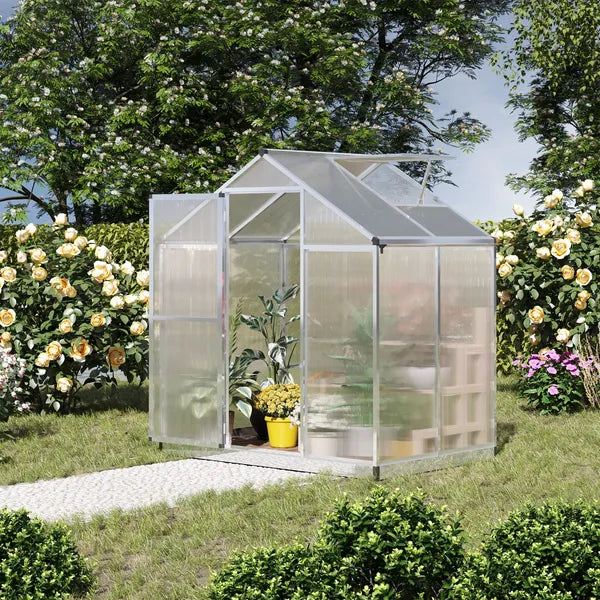 Outsunny 4' L x 6' W Walk-In Polycarbonate Greenhouse with Roof Vent, Outdoor Greenhouse for Winter, Clear - product image 10