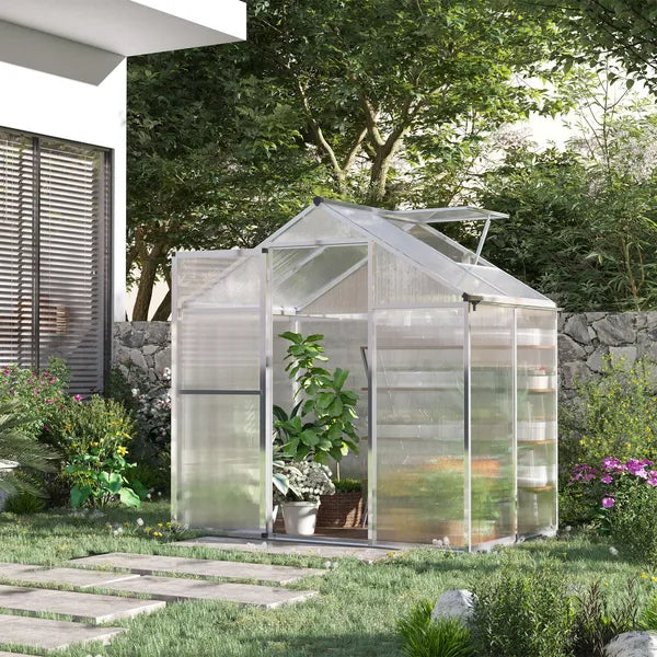 Outsunny 4' L x 6' W Walk-In Polycarbonate Greenhouse with Roof Vent, Outdoor Greenhouse for Winter, Clear - product image 2