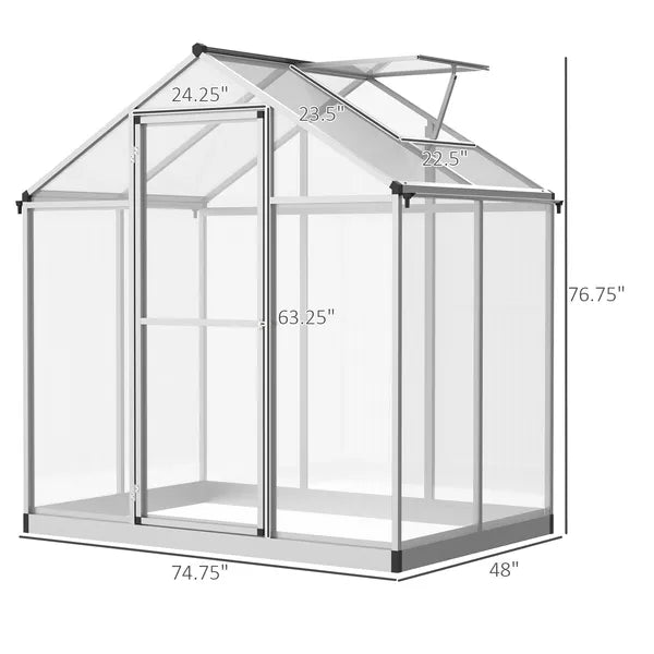 Outsunny 4' L x 6' W Walk-In Polycarbonate Greenhouse with Roof Vent, Outdoor Greenhouse for Winter, Clear - product image 3