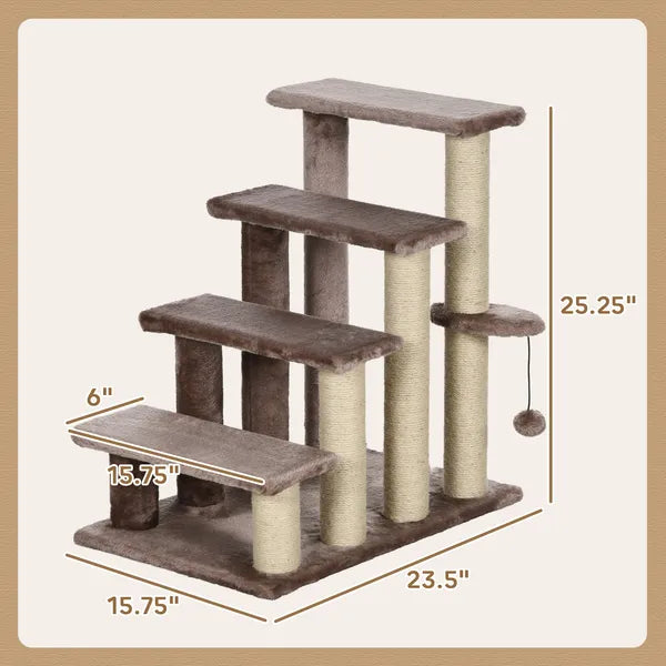 PawHut 4 Levels Cat Steps with Scratching Posts for High Bed, Sofa, Brown - product image 3