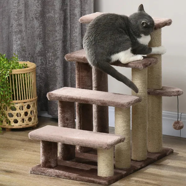 PawHut 4 Levels Cat Steps with Scratching Posts for High Bed, Sofa, Brown - product image 9