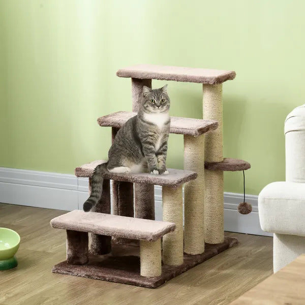 PawHut 4 Levels Cat Steps with Scratching Posts for High Bed, Sofa, Brown - product image 10