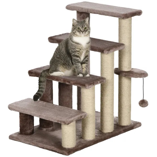 PawHut 4 Levels Cat Steps with Scratching Posts for High Bed, Sofa, Brown - product image 11
