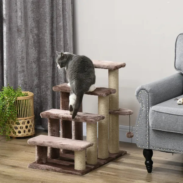 PawHut 4 Levels Cat Steps with Scratching Posts for High Bed, Sofa, Brown - product image 2