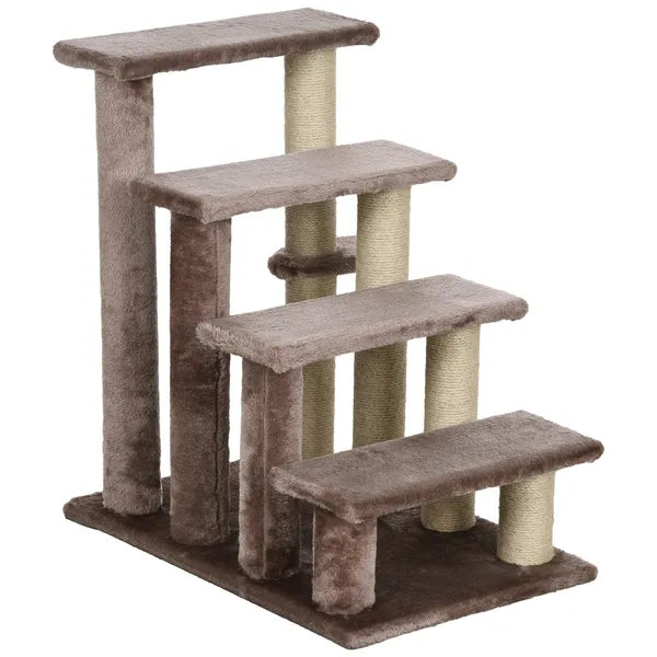 PawHut 4 Levels Cat Steps with Scratching Posts for High Bed, Sofa, Brown - product image 1