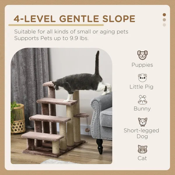 PawHut 4 Levels Cat Steps with Scratching Posts for High Bed, Sofa, Brown - product image 4