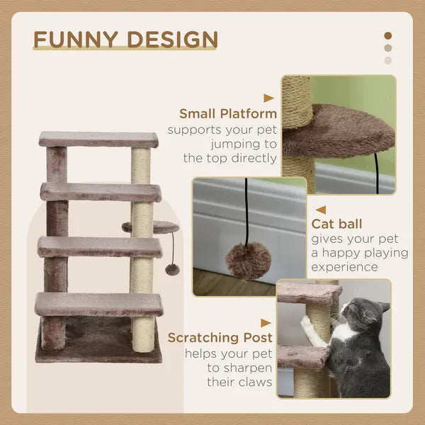 PawHut 4 Levels Cat Steps with Scratching Posts for High Bed, Sofa, Brown - product image 5