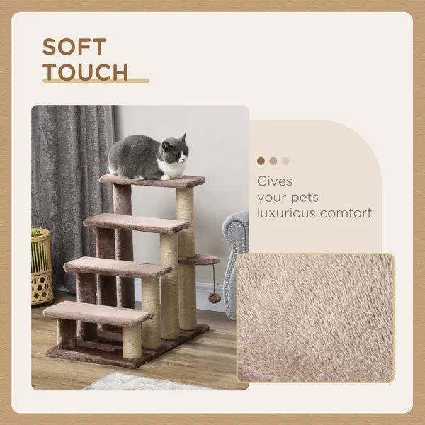 PawHut 4 Levels Cat Steps with Scratching Posts for High Bed, Sofa, Brown - product image 6