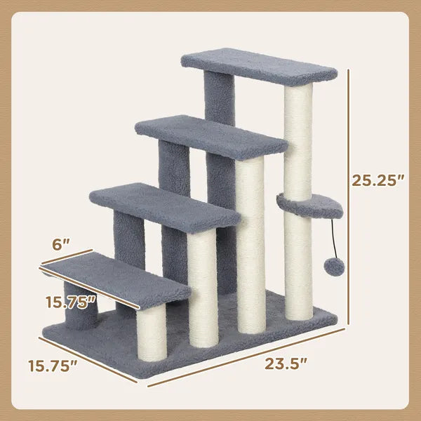 PawHut 4 Levels Cat Steps with Scratching Posts for High Bed, Sofa, Gray - product image 3