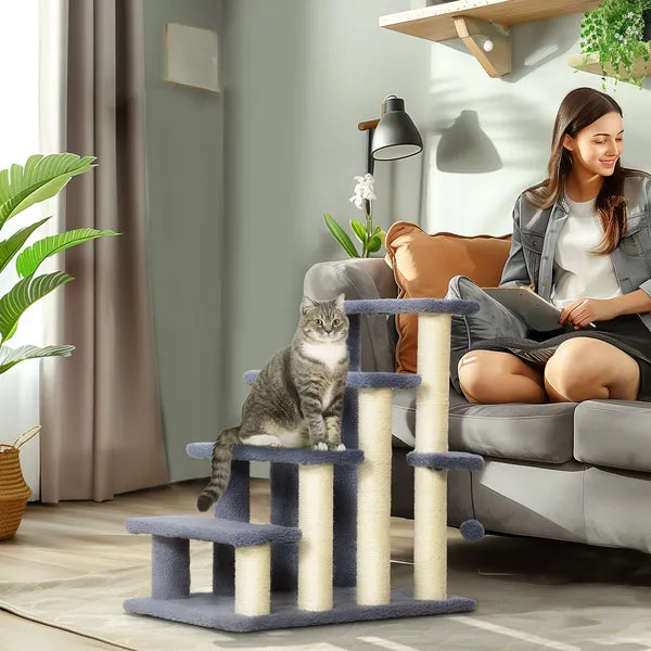 PawHut 4 Levels Cat Steps with Scratching Posts for High Bed, Sofa, Gray - product image 2