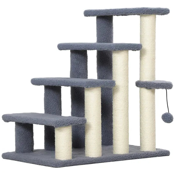 PawHut 4 Levels Cat Steps with Scratching Posts for High Bed, Sofa, Gray - product image 1